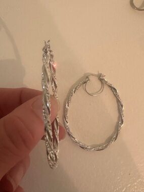 Silver Twisted Hoop Earrings - Women's Jewelry